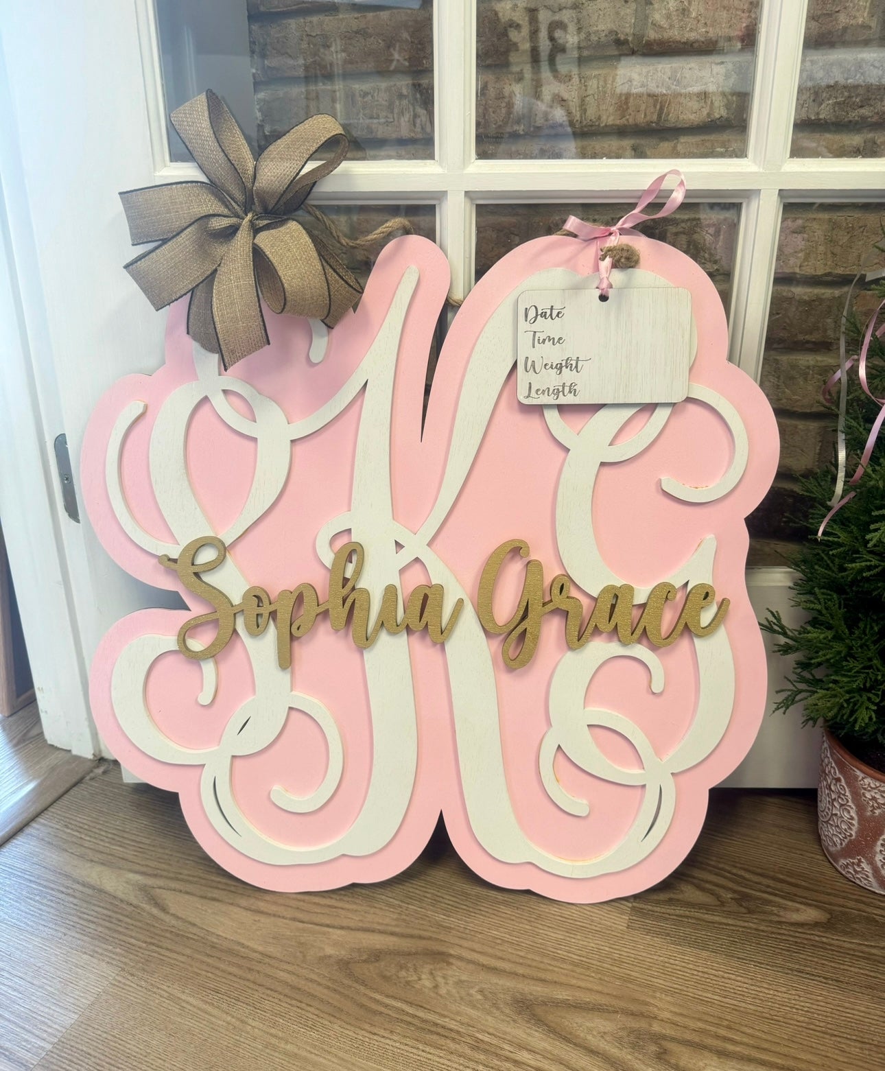 Pink/Gold/White hospital door hanger image 0