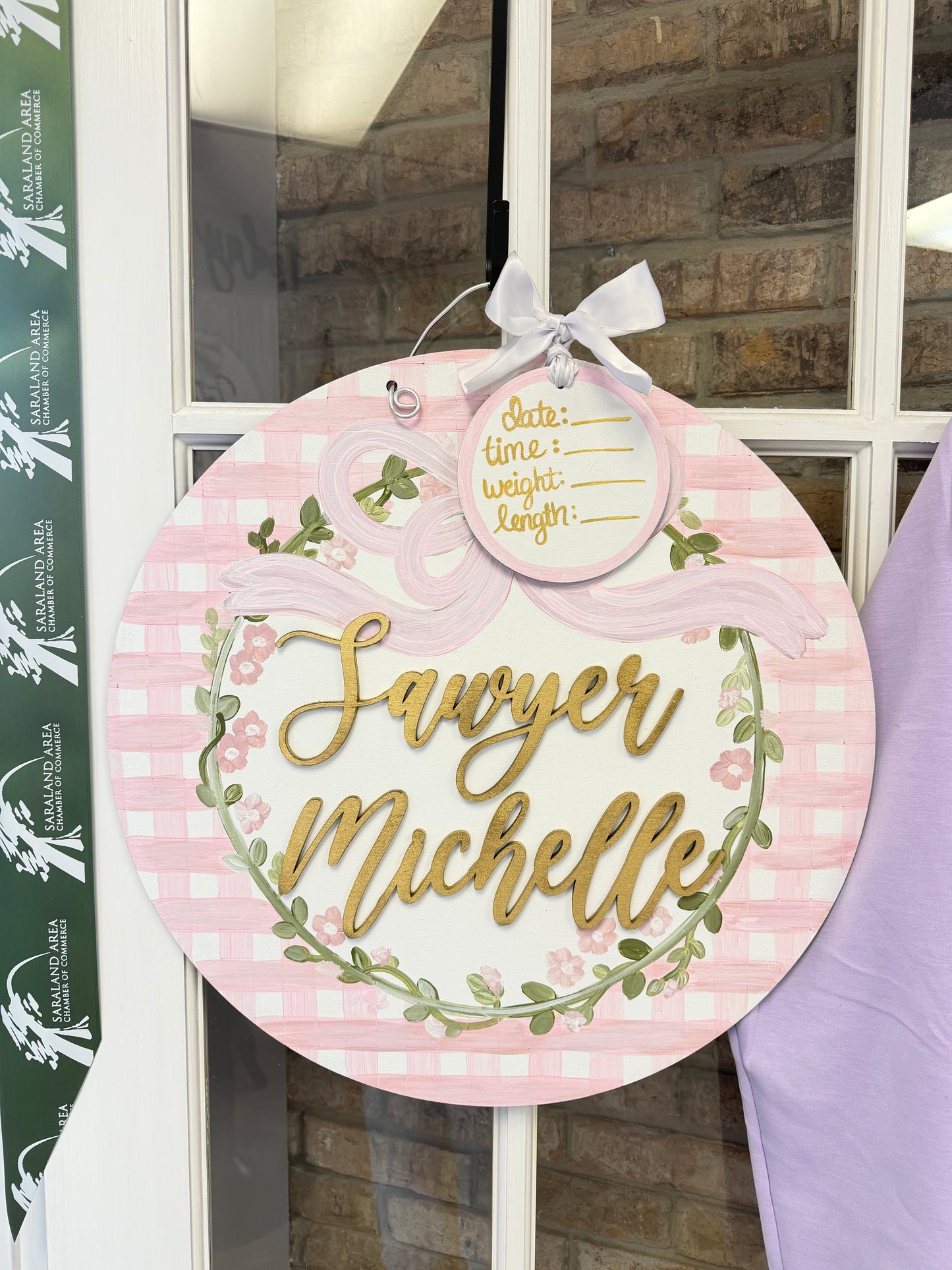 Baby Pink Buffalo Plaid Hospital Door Hanger