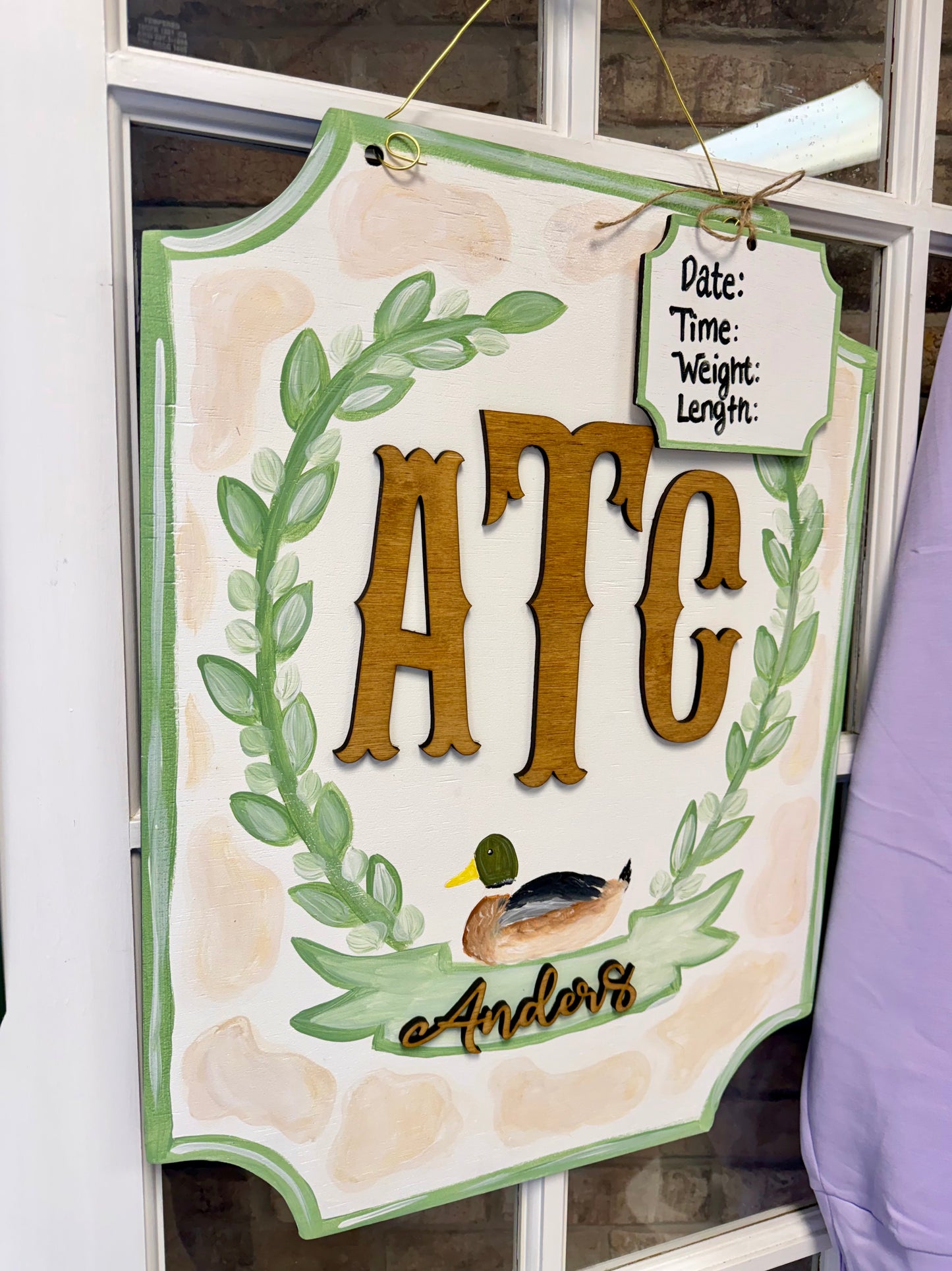 Neutral Duck Themed Hospital Door Hanger with Beige Accents