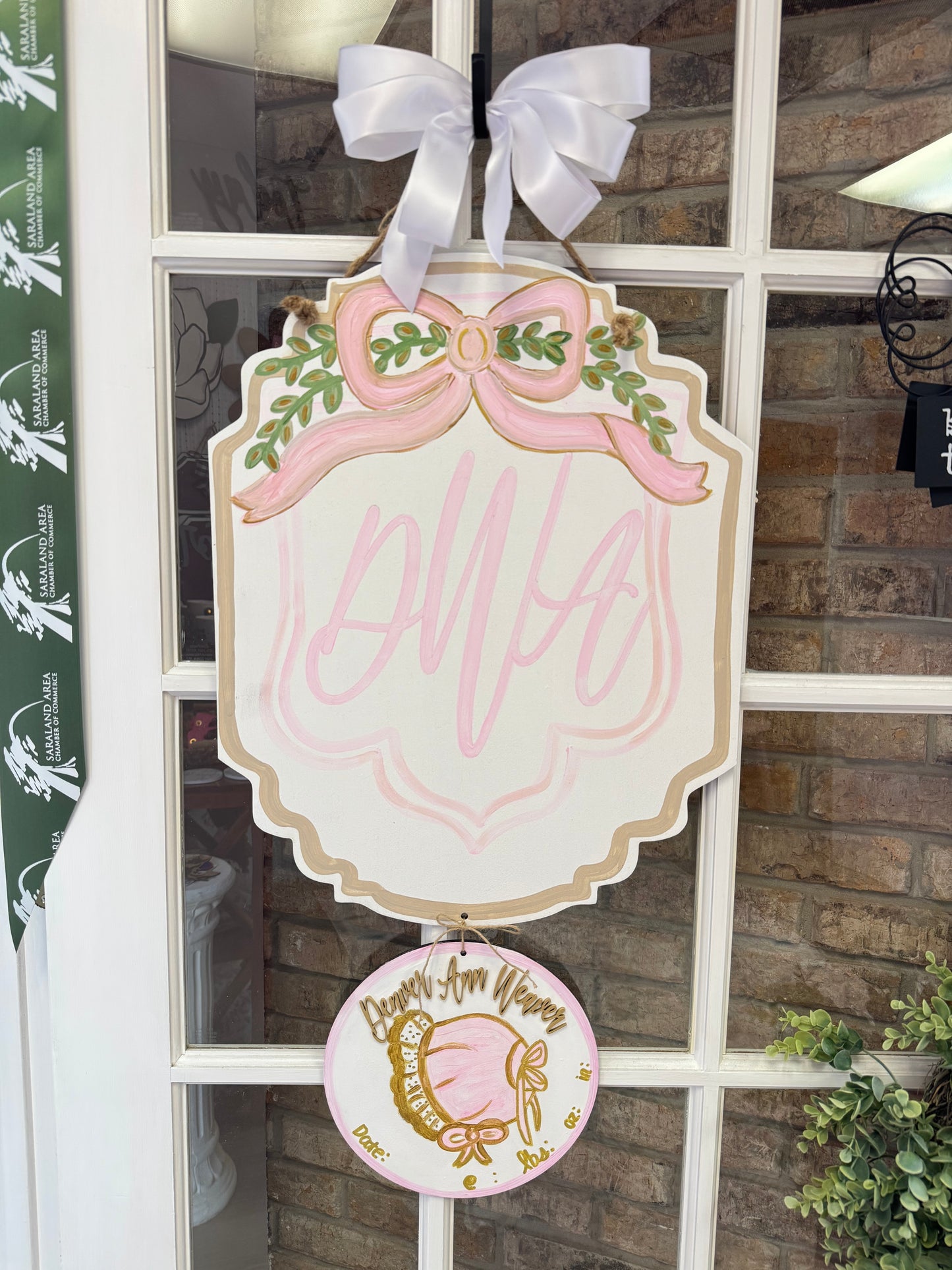 Pink/White/Neutral/Gold Bow Themed Hospital Door Hanger