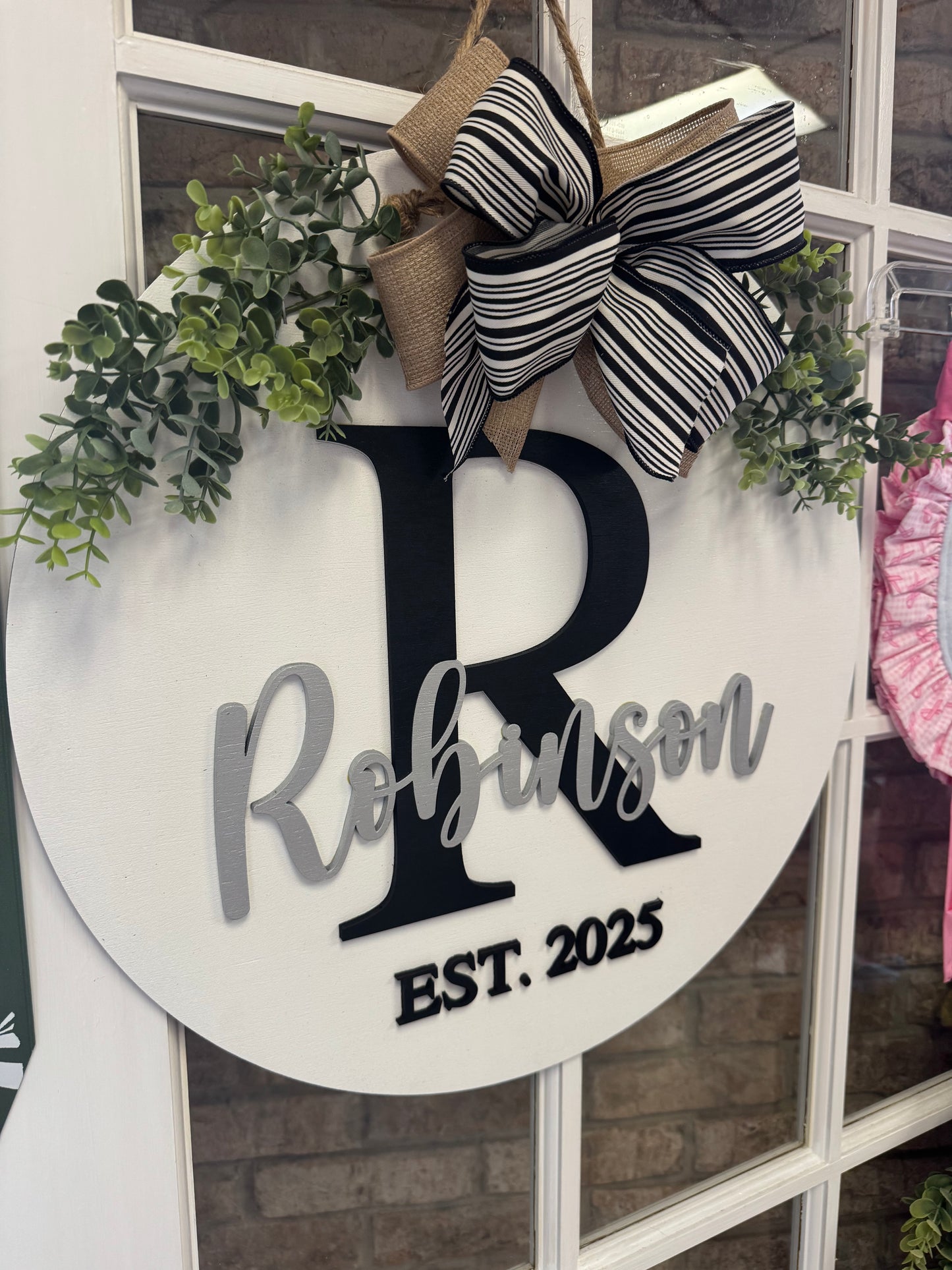 Custom Last Name Door Hanger (B&W)