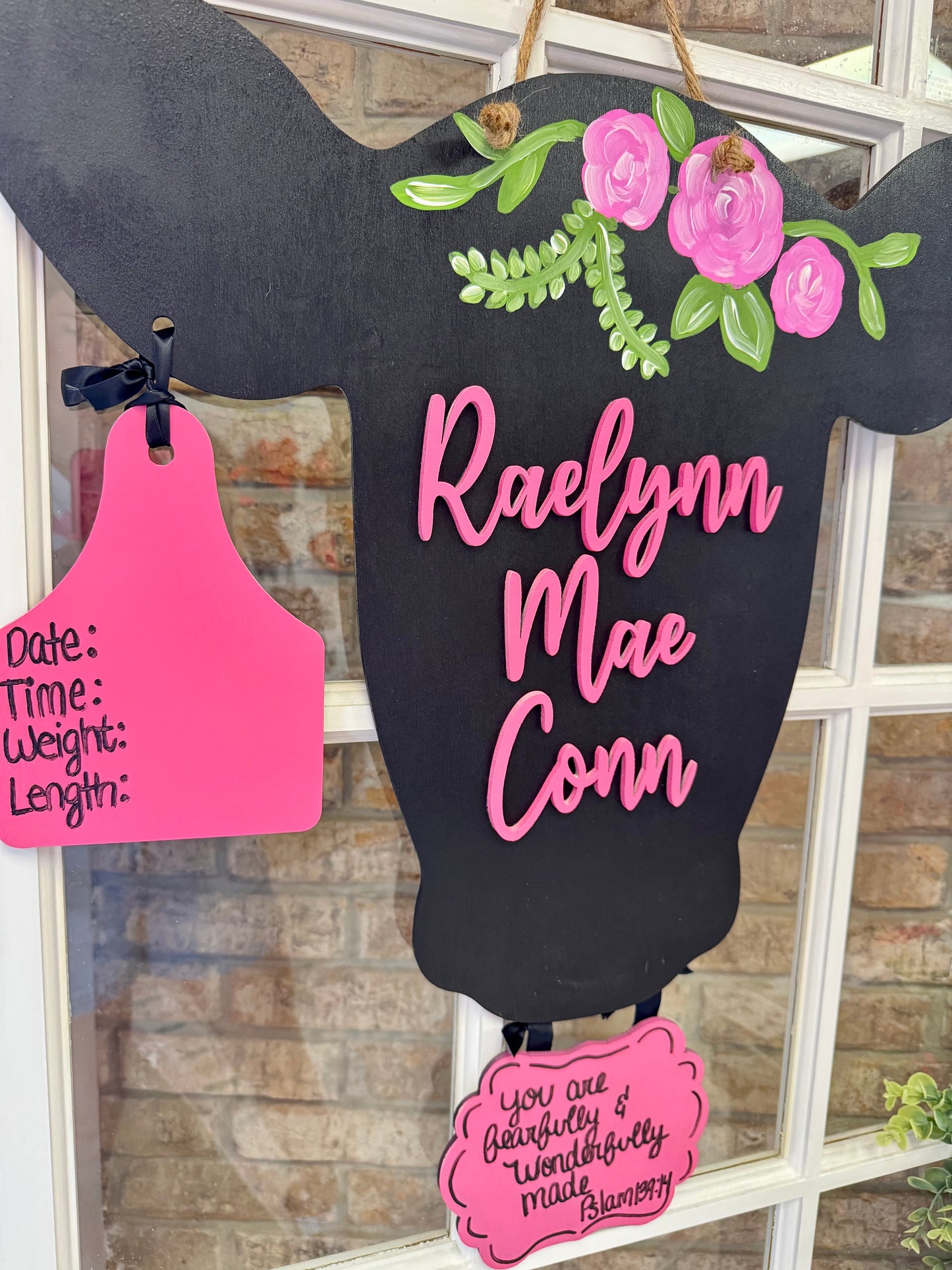 Pink/Black Cow Themed Hospital Door Hanger