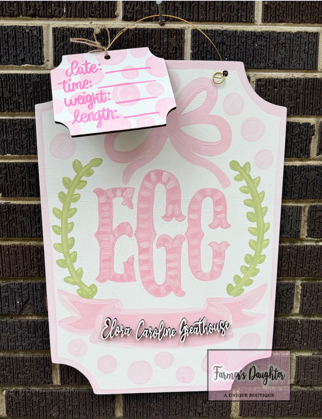 Pink Bow + Polka Dots Hospital Door Hanger