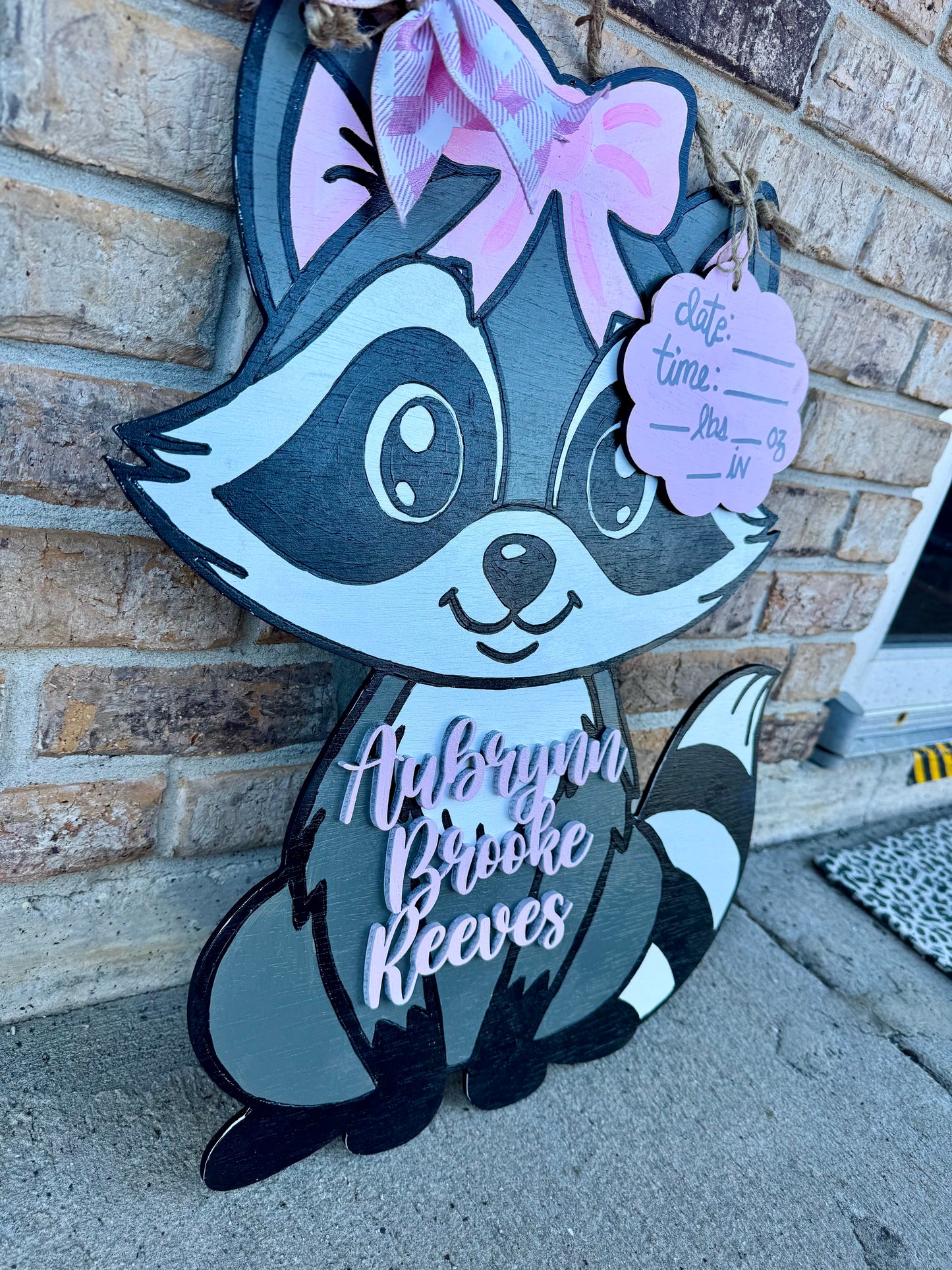 Baby Raccoon Bow Door Hanger