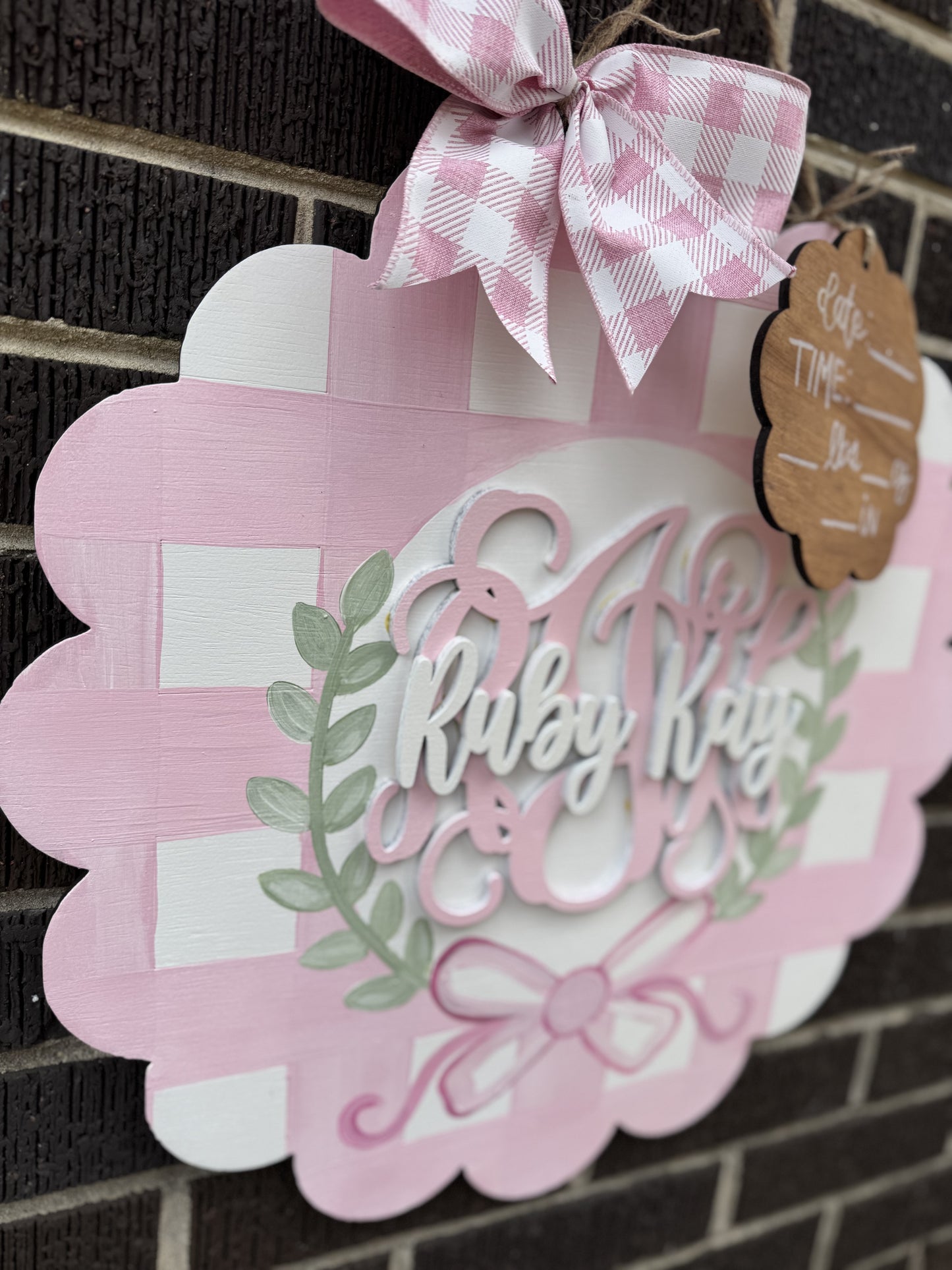 Scalloped Pink Monogram Door Hanger Hospital