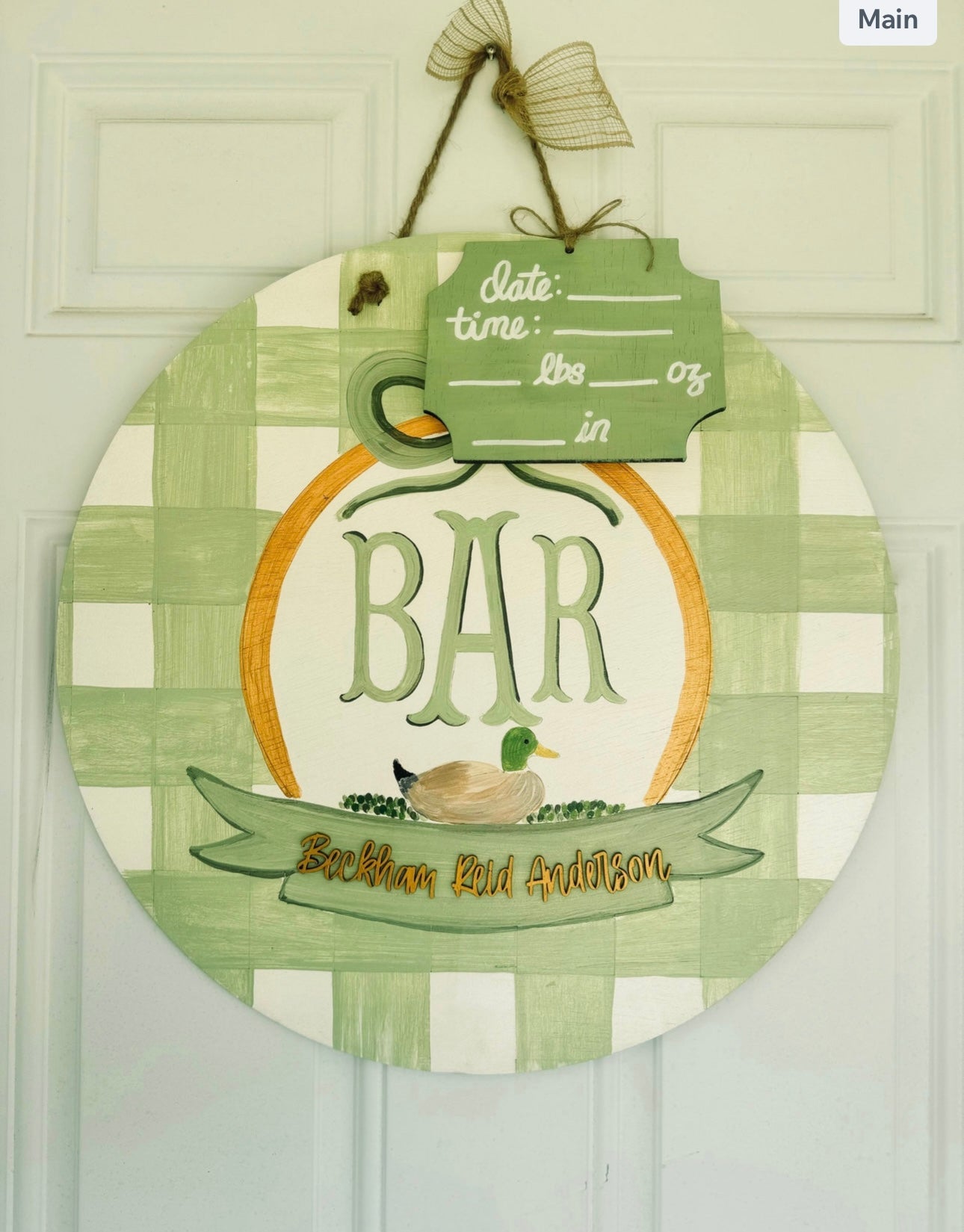 Sage/Duck Themed Hospital Door Hanger