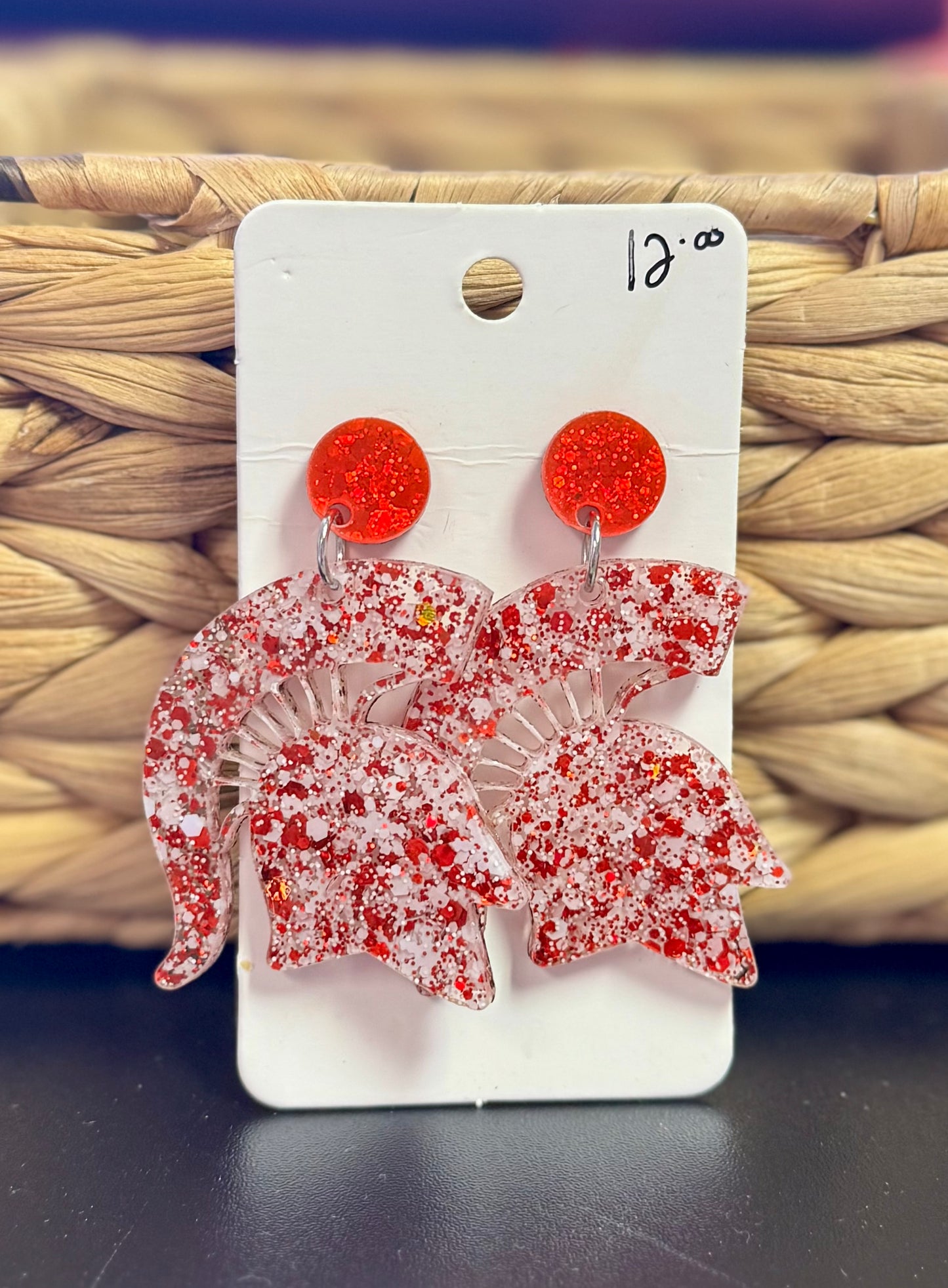 Red/White Spartan Head Earrings