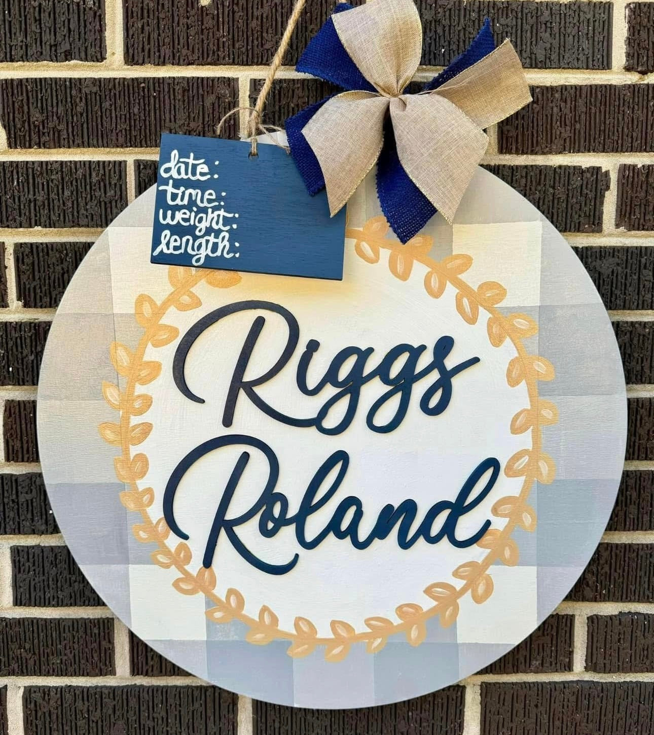Grey/Navy Buffalo plaid Hospital Door Hanger