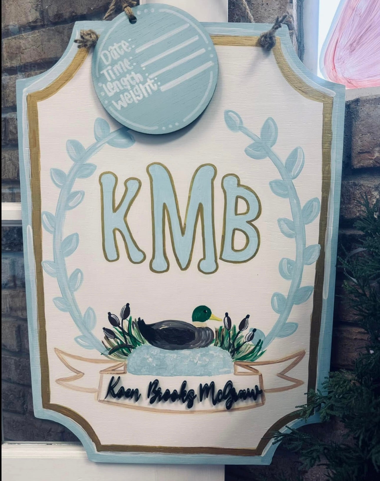Baby Blue Duck Themed Hospital Door Hanger