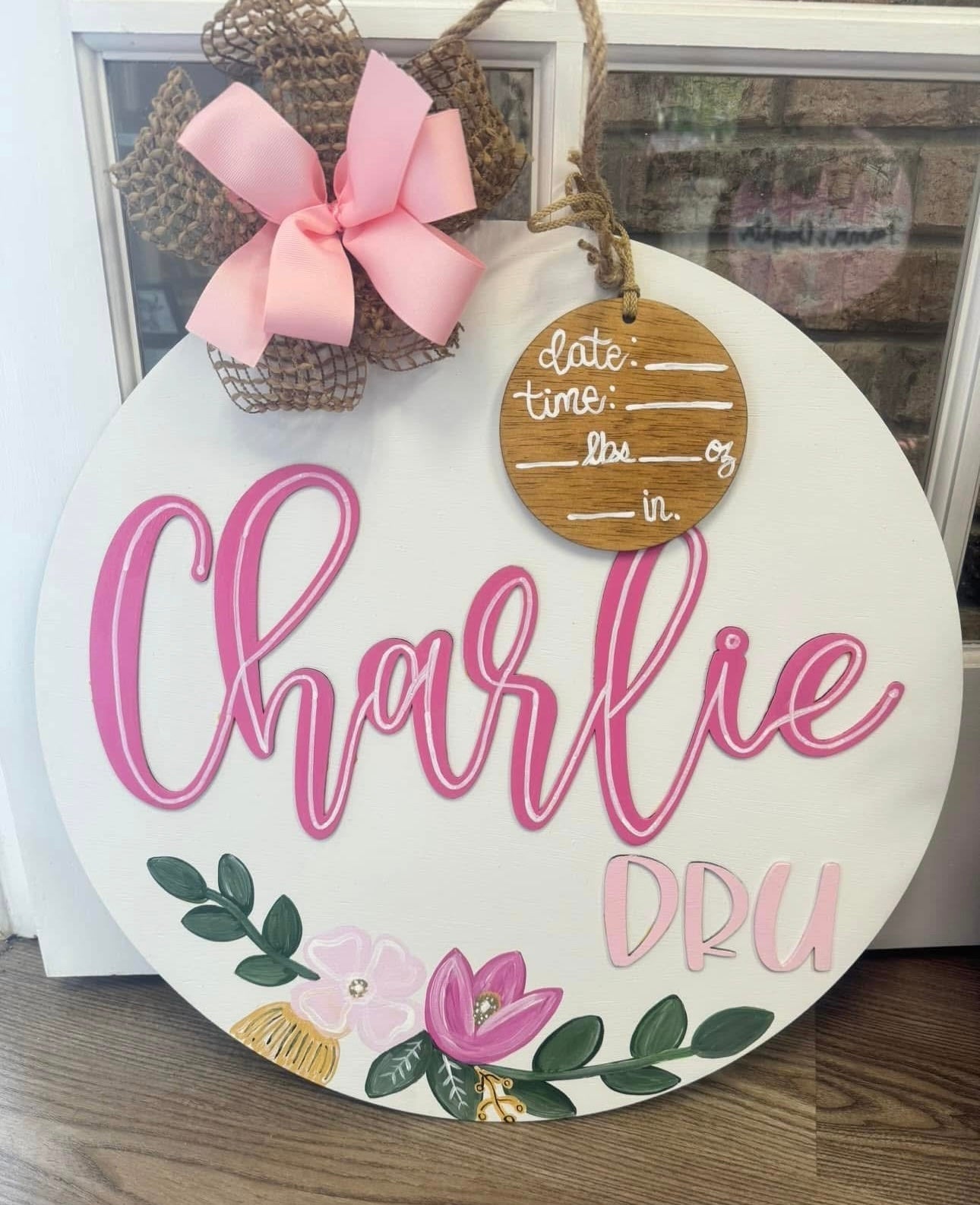 Pink Floral Hospital Door Hanger