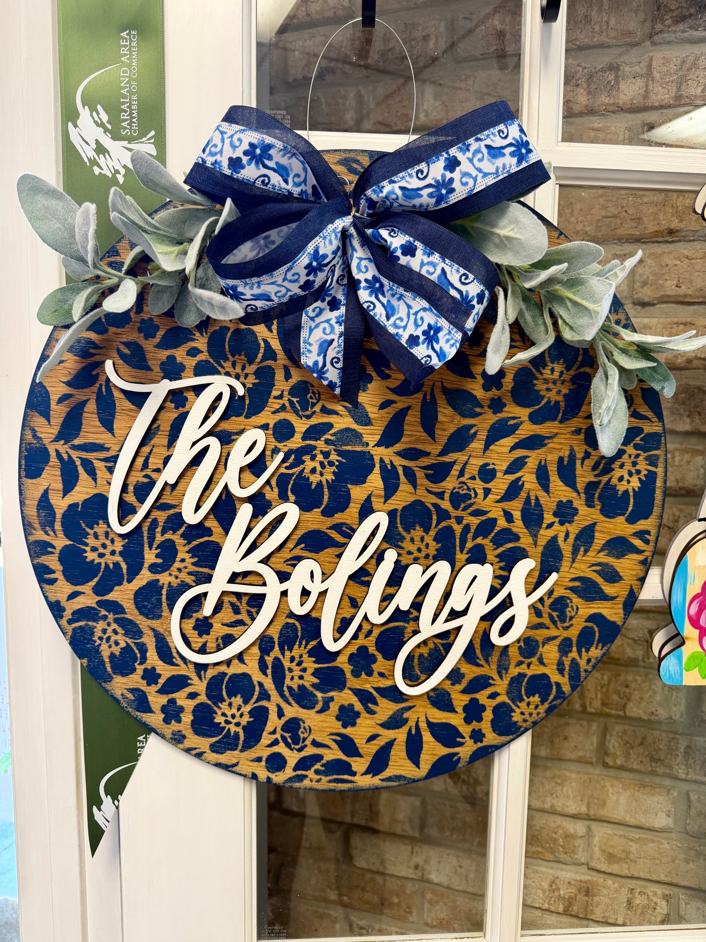 Navy Floral Door Hanger