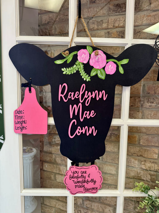Pink/Black Cow Themed Hospital Door Hanger