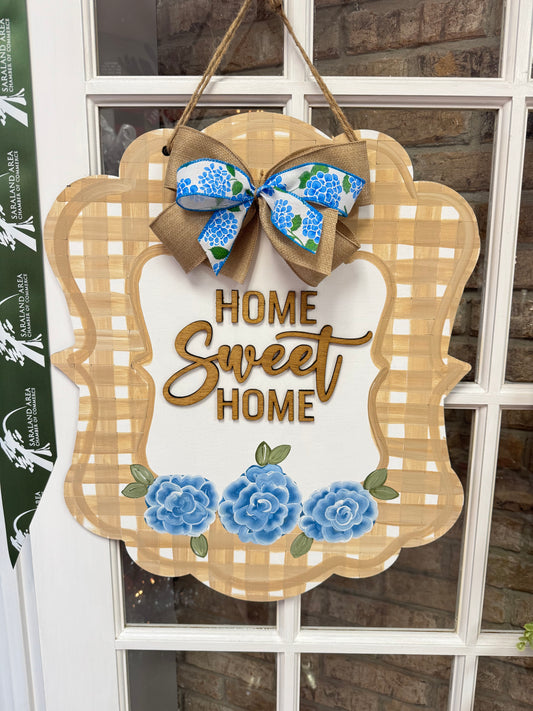 Home Sweet Home Beige & Blue Floral Door Hanger