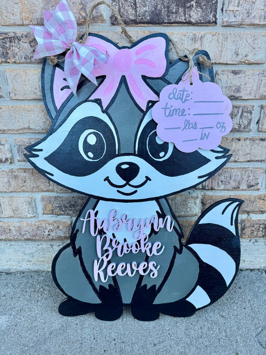 Baby Raccoon Bow Door Hanger