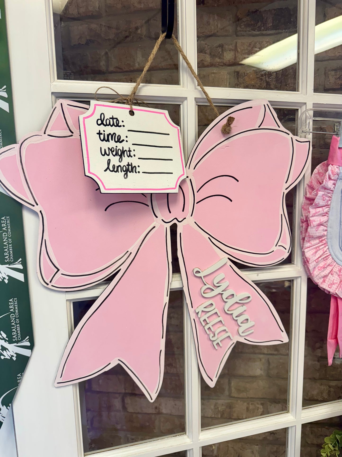 Light Pink Bow Hospital Door Hanger