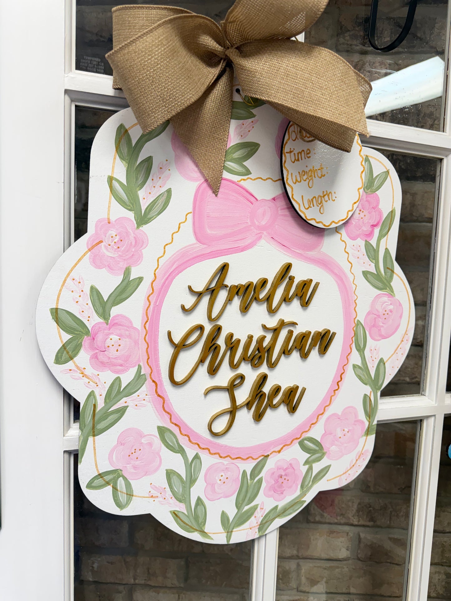 Soft Pink Floral Hospital Door Hanger (with gold accents)
