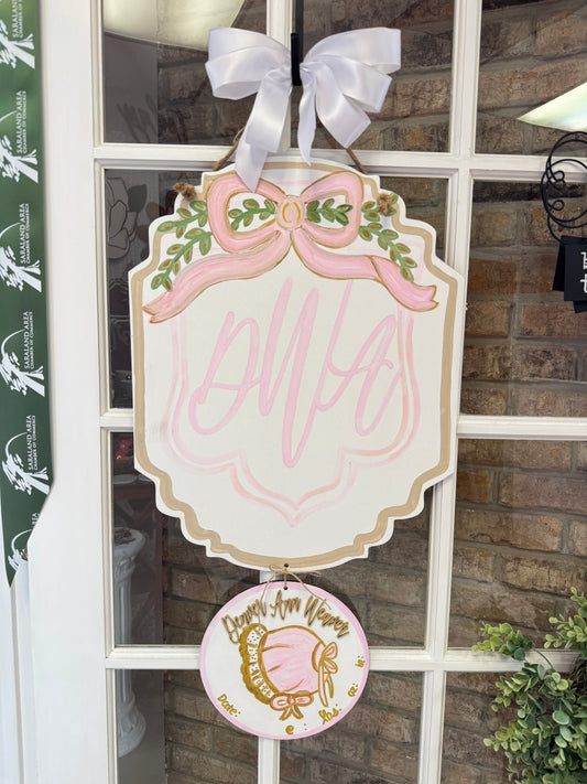 Pink/White/Neutral/Gold Bow Themed Hospital Door Hanger