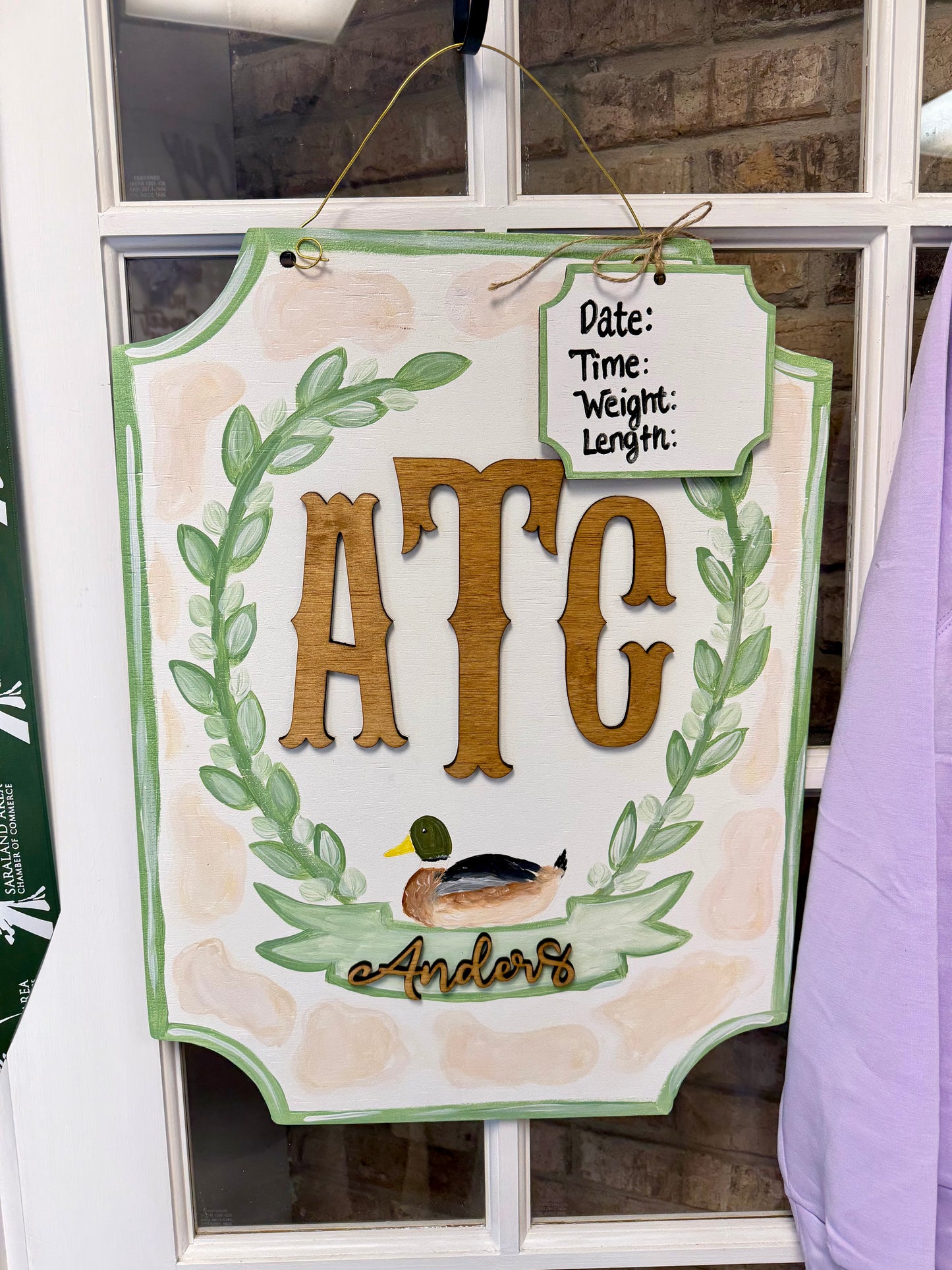 Neutral Duck Themed Hospital Door Hanger with Beige Accents