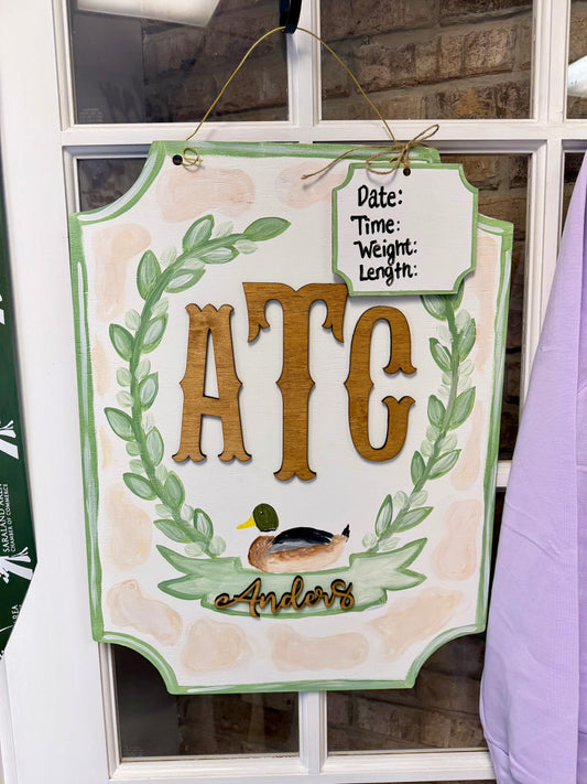 Neutral Duck Themed Hospital Door Hanger with Beige Accents