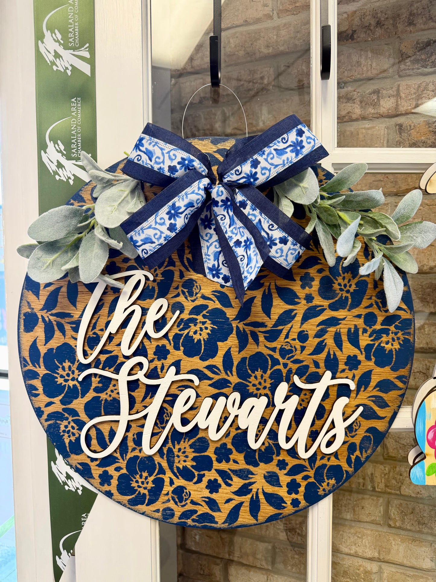 Navy Floral Door Hanger