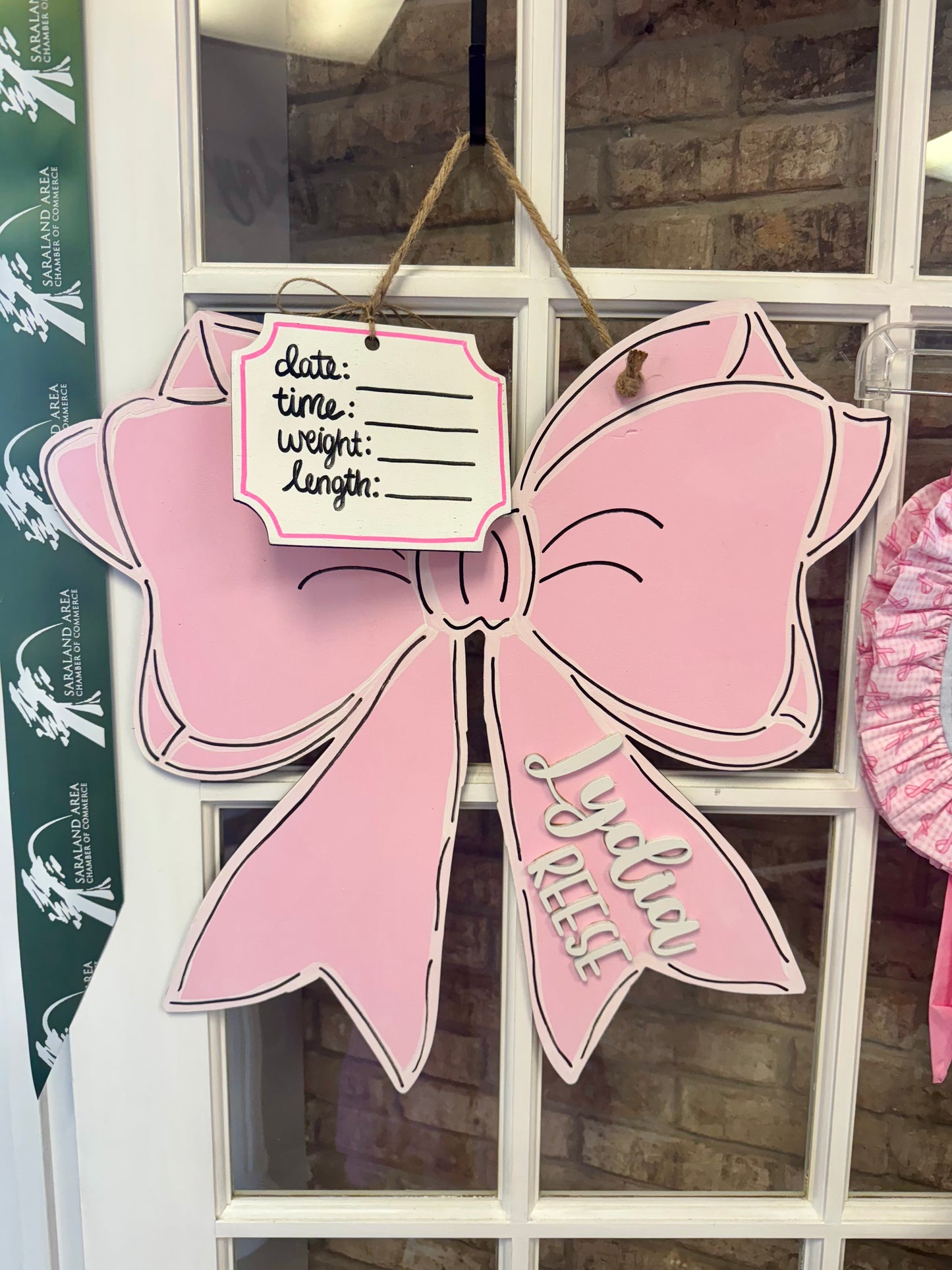 Light Pink Bow Hospital Door Hanger