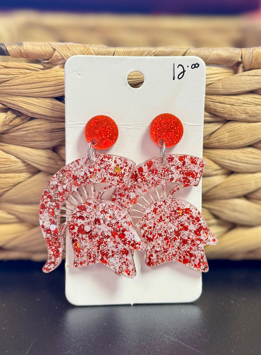 Red/White Spartan Head Earrings