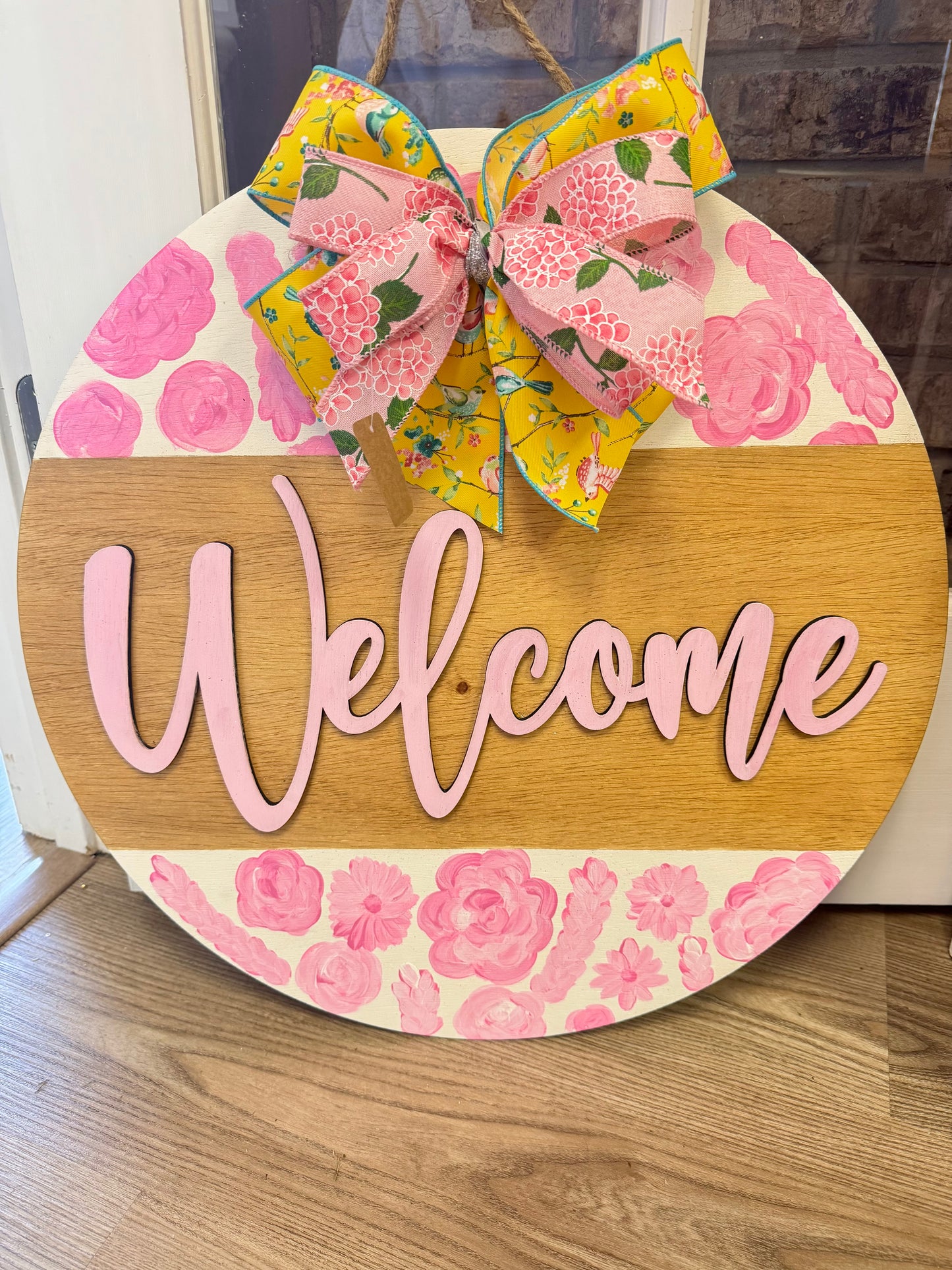 Pink Floral Door Hanger