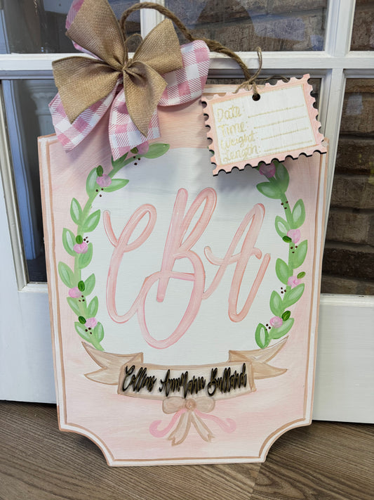 Watercolor Pink Hospital Door Hanger