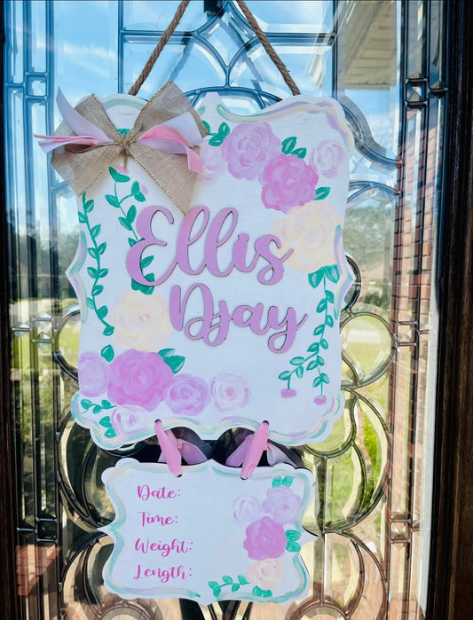 Pink Floral Hospital Door Hanger