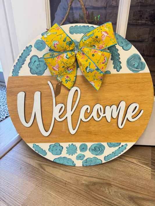 Teal Floral Door Hanger